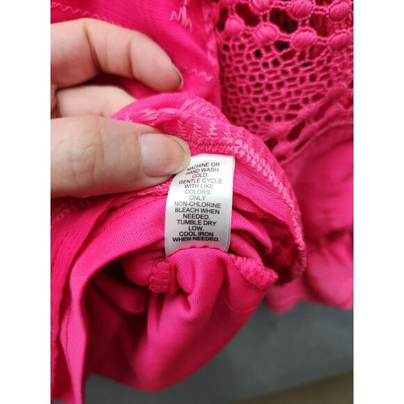 Womens Off-Shoulder Hot Pink Blouse With Lace Detailing & Ruffled Sleeves Size 1 - Picture 4 of 5